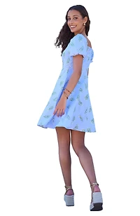 Yumi Women's Cotton Floral Puff Sleeve Skater Dress