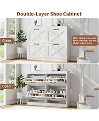 gaomon Hidden Shoe Storage Cabinet with 4 Flip Drawers & Adjustable Shelves, Modern Freestanding Shoe Rack Organizer for Entryway, Bedroom