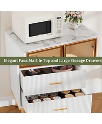 gaomon Modern Kitchen Pantry Cabinet with Drawers Glass Doors Adjustable Shelves Fluted Storage for Dining Room Home Office