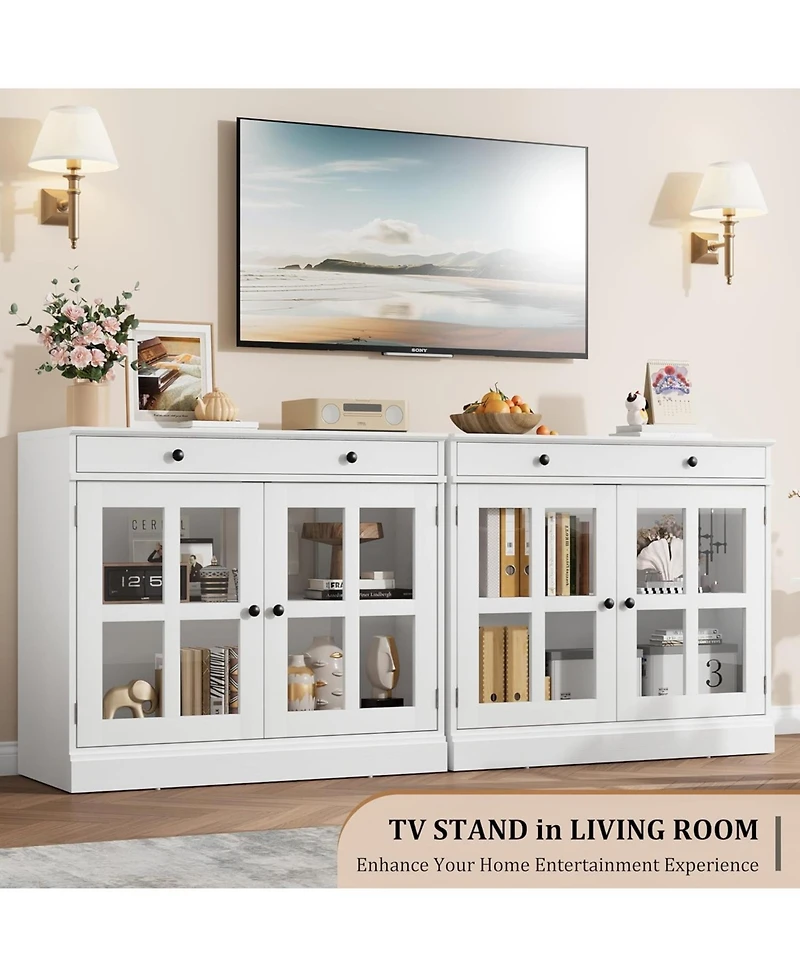 gaomon 35 Point 4 Inch Sideboard Buffet Cabinet with Glass Door Drawer Modern Storage for Dining Room Kitchen