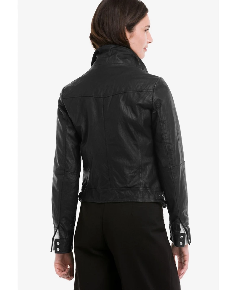 ellos Women's Zip Front Leather Jacket