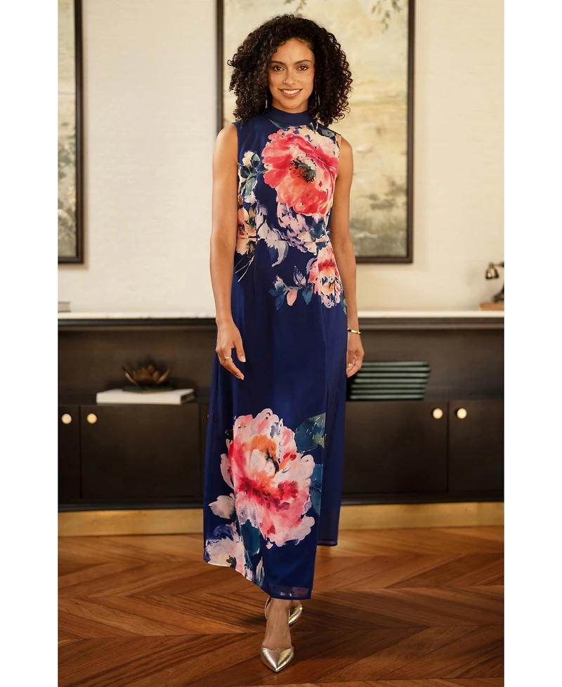 Yumi Women's Flower High Neck Maxi Dress