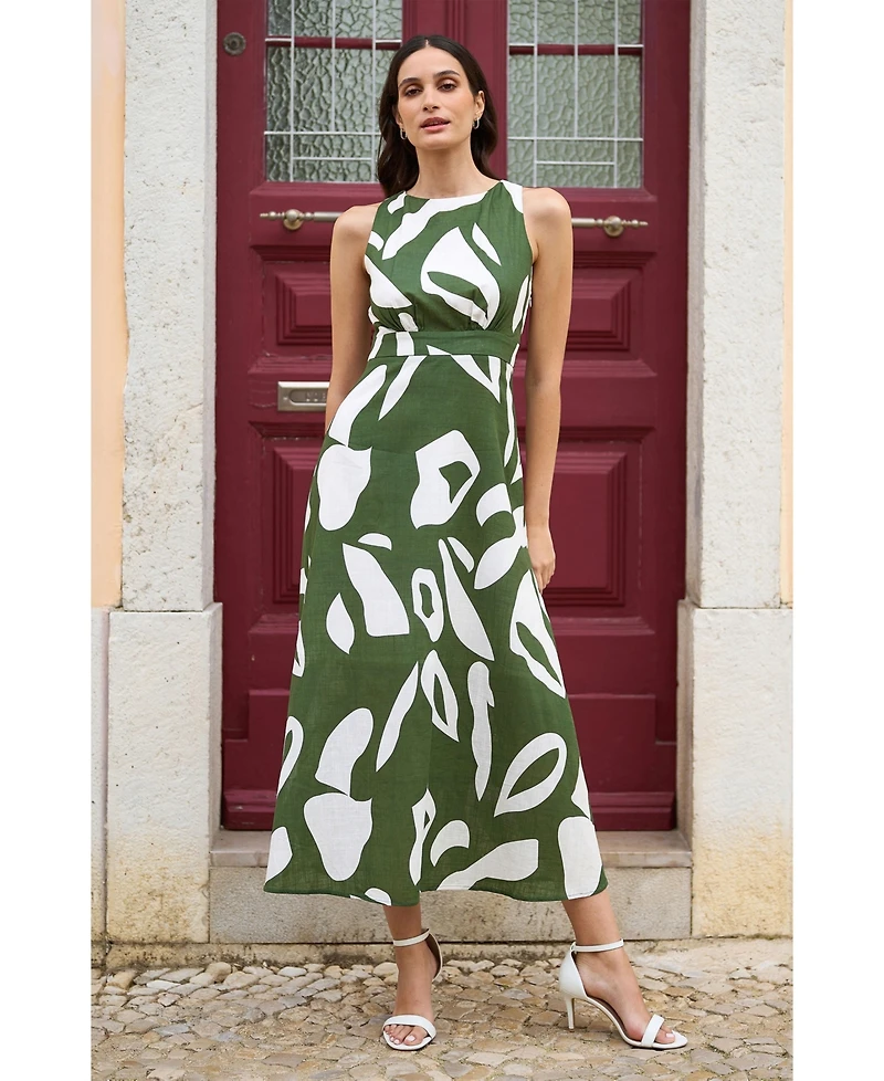Yumi Women's Cotton Abstract Print Maxi Dress