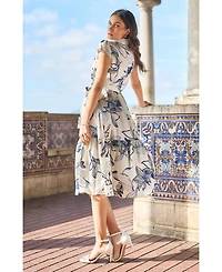 Yumi Women's Abstract Floral Midi Shirt Dress