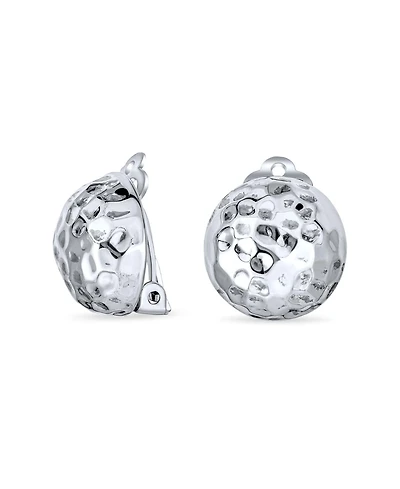 Bling Jewelry Hammered Textured Ball Button Clip Earrings .925 Sterling Silver Non-Pierced Ears