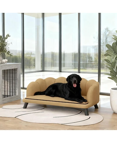 6thdruple Coffee Velvet Pet Sofa with Pearl Backrest, Stylish Large Dog Couch, Removable Cushion for Medium Large Dogs