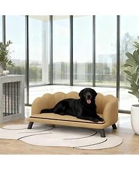6thdruple Coffee Velvet Pet Sofa with Pearl Backrest, Stylish Large Dog Couch, Removable Cushion for Medium Large Dogs
