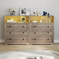 gaomon 3-Drawer Wooden Dresser with Led Lights & Charging Station, Storage Chest for Living Room & Closet.
