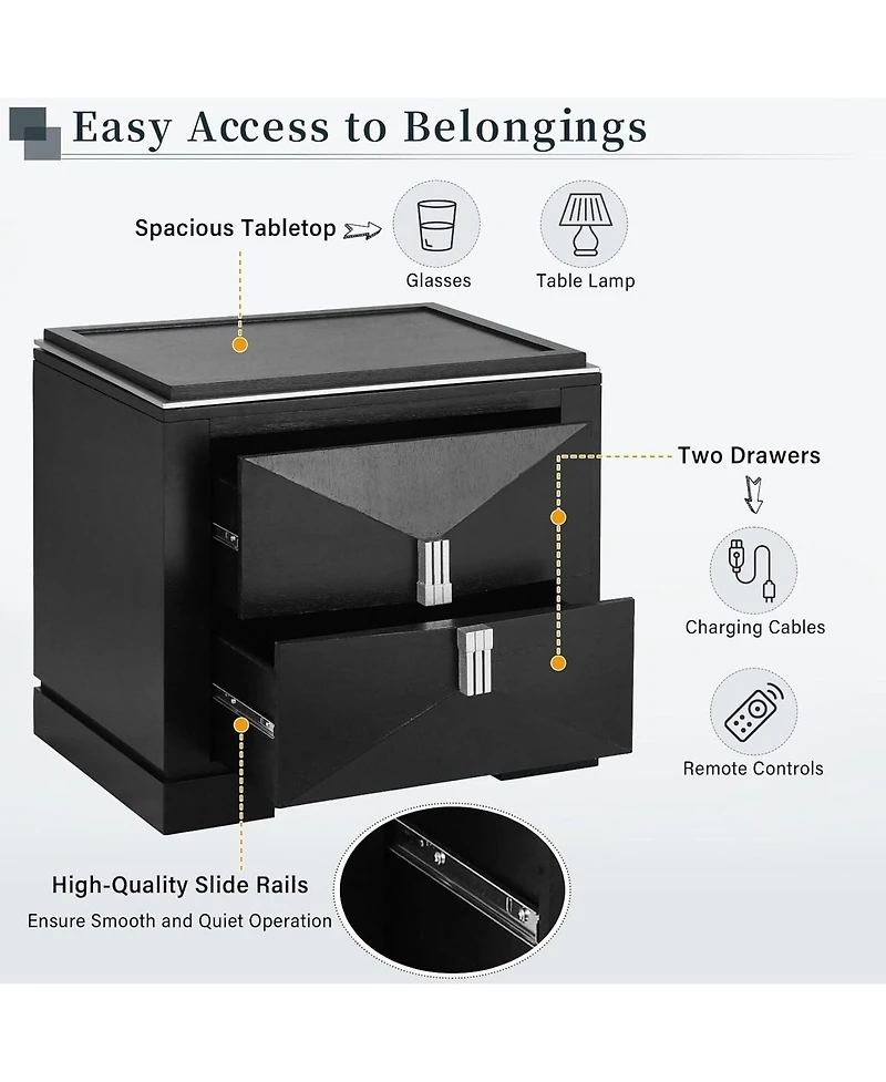 Rainsken Modern Nightstand, Wood Diamond Shaped End Table, 2 Drawers Bedside Table with Storage for Bedroom, Living Room