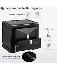 Rainsken Modern Nightstand, Wood Diamond Shaped End Table, 2 Drawers Bedside Table with Storage for Bedroom, Living Room