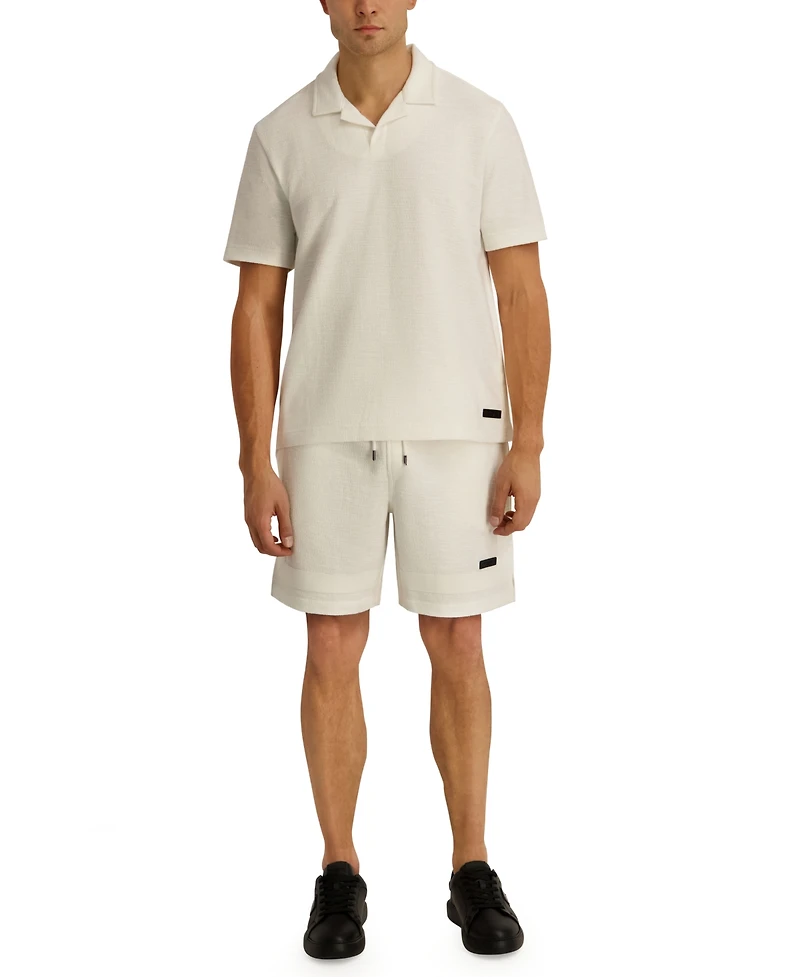 Karl Lagerfeld Paris Men's French Terry Johnny Collar Short-Sleeve Polo Shirt