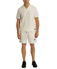 Karl Lagerfeld Paris Men's French Terry Johnny Collar Short-Sleeve Polo Shirt