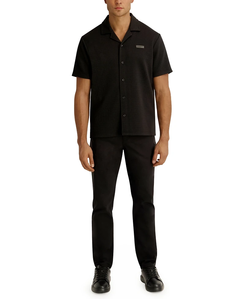 Karl Lagerfeld Paris Men's Open Weave Camp Collar Shirt