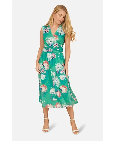 Yumi Women's Blossom Print Stretch Mesh Dress