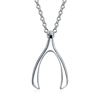 Bling Jewelry Graduation Charm Good Luck Wishbone Pendant Necklace .925 Sterling Silver