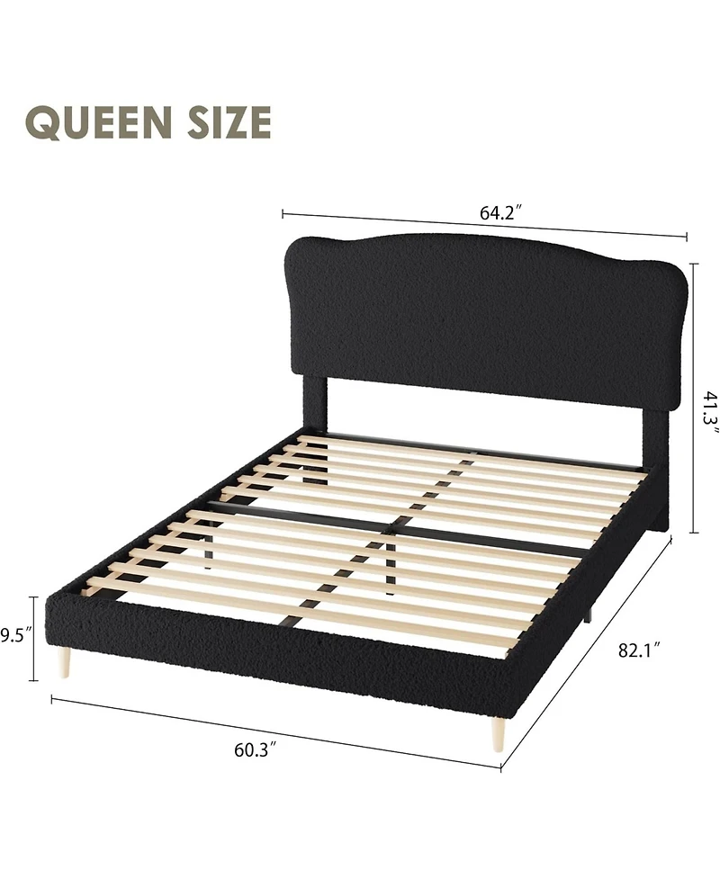 gaomon Queen Size Bed Frame with Upholstered Headboard, Soft Low Profile Sturdy Platform Bed with Rounded Corners Design, Heavy Duty, Wooden Slats