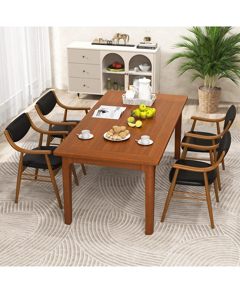 Gymax Set Of 4 Pu Leather Dining Chair w/ Padded Seat and Back Armrests Rubber Wood Frame