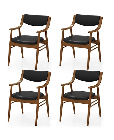 Gymax Set Of 4 Pu Leather Dining Chair w/ Padded Seat and Back Armrests Rubber Wood Frame