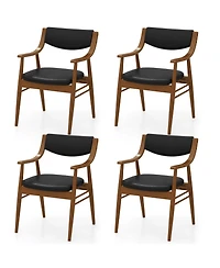 Gymax Set Of 4 Pu Leather Dining Chair w/ Padded Seat and Back Armrests Rubber Wood Frame