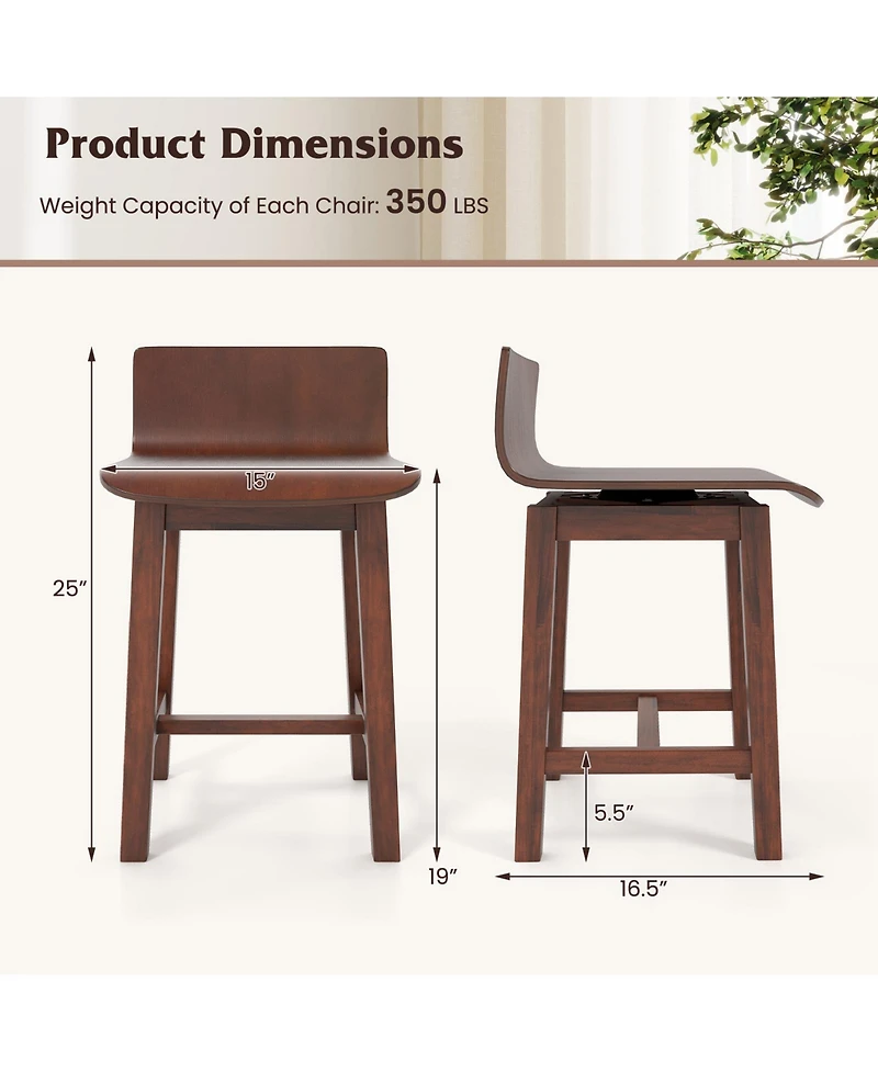 Gymax Swivel Dining Chair Set of Farmhouse Wooden Kitchen Chairs Armless Side Chairs