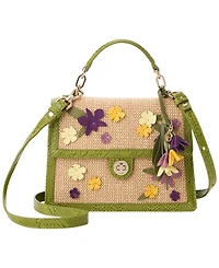 Brahmin Leather Small Hallie Floral Satchel Bag