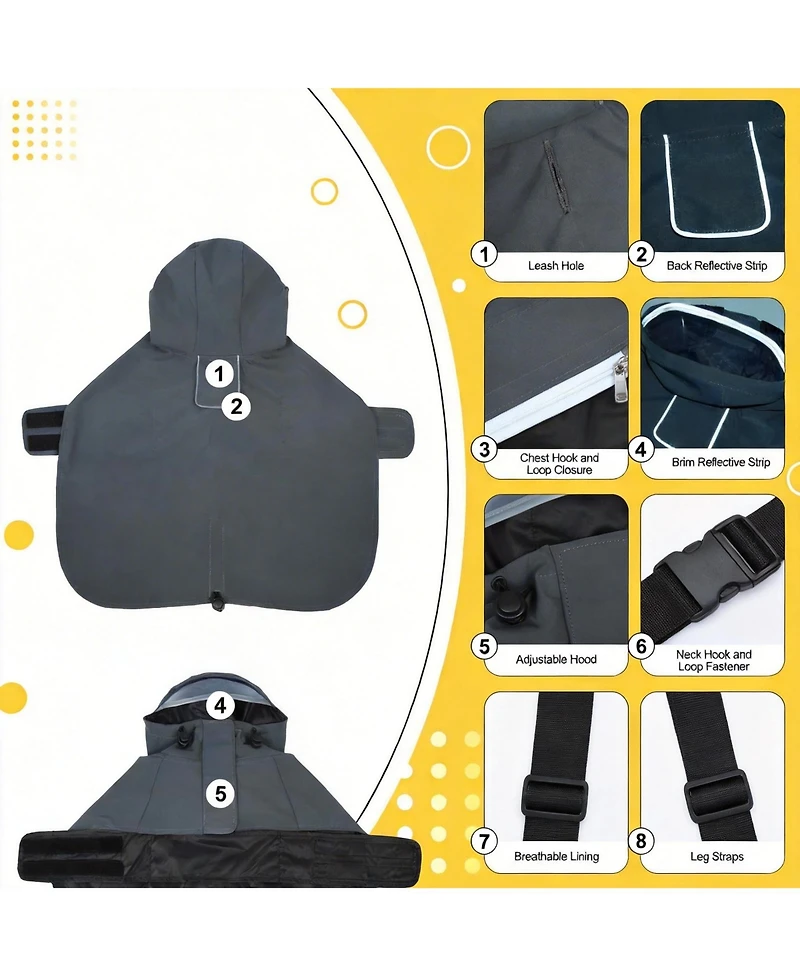 Aronkl Waterproof Windproof Dog Rain Jacket with Hood for Active Breeds