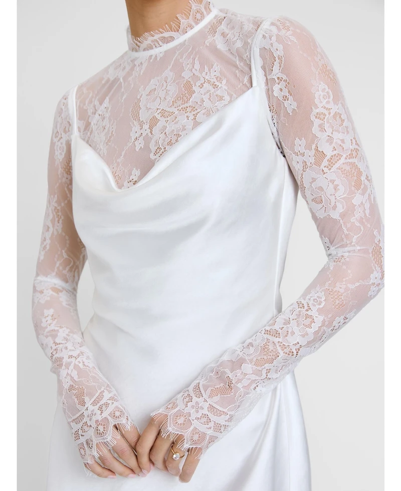 Six Stories Women's Lace Sleeve Cowl Satin Mini Dress