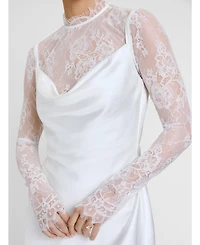 Six Stories Women's Lace Sleeve Cowl Satin Mini Dress