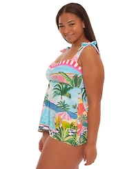 Becca Etc Plus Miami Beach Tie Shoulder Tankini Top