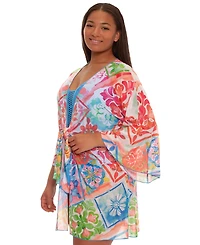 Becca Etc Plus Mijas Tie Front Stretch Mesh V-Neck Cover-Up Tunic