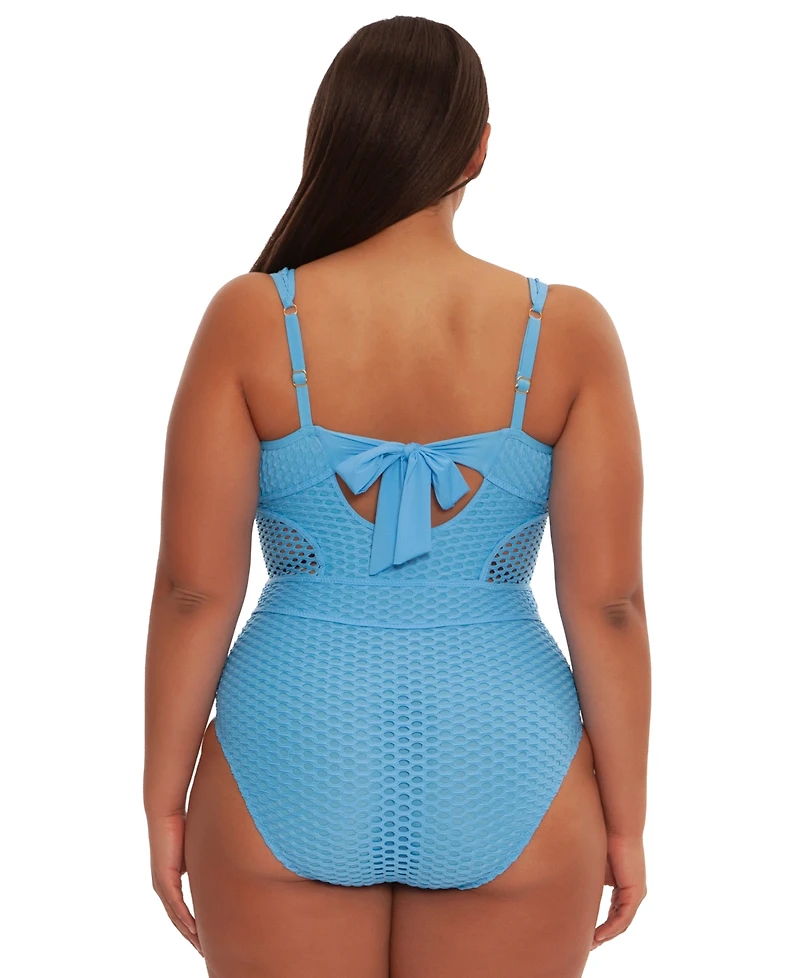 Becca Etc Plus Castaway Textured Fishnet One-Piece Swimsuit
