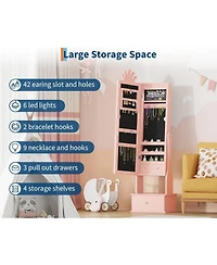 gaomon Kids Jewelry Armoire with Full-Length Mirror and Led Light