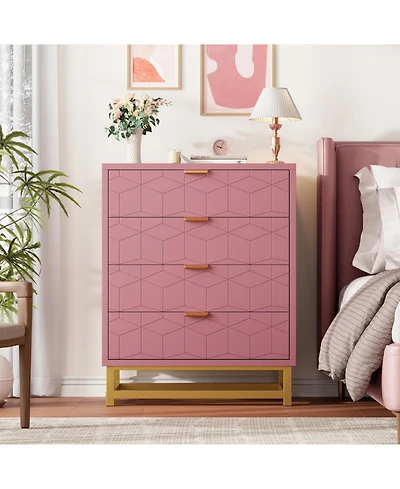 gaomon Dresser for Bedroom, 4 Drawer Wooden Dresser with Gold Handles, Modern Storage Dressers & Chests of Drawers for Hallway