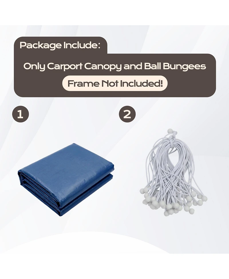 Aoodor 10 x 20 Ft All Weather Carport Replacement Canopy Cover