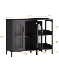 gaomon Sideboard Buffet Cabinet with Storage , Wooden Storage Cabinets with Glass Doors, Two Golden Metal Handles