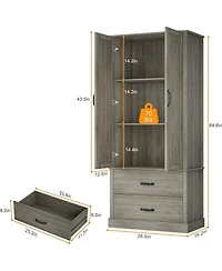 gaomon Kitchen Pantry Cabinet, Barn Door Kitchen Cabinet with Barn Doors, Drawers and 2 Adjustable Shelf, Freestanding Tall Hutch for Kitchen