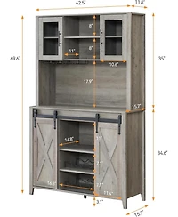 gaomon Farmhouse Coffee Bar and Wine Cabinet with Sliding Barn Doors Tall Pantry Hutch Wine and Glass Rack
