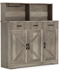 gaomon Farmhouse Style Buffet Cabinet with Integrated Microwave Stand, Versatile Sideboard Storage Featuring Drawers and Shelves