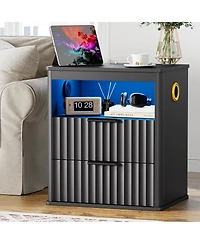 Vlrska 19.7-inch Wide Nightstand with Motion Sensor Function, Led Lights, and Wireless Charging Station