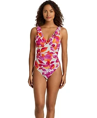 Lauren Ralph Women's Ruffle V-Neck One-Piece Swimsuit