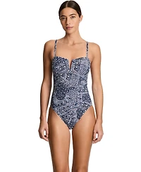 Lauren Ralph Women's V-Neck Over-The-Shoulder One-Piece Swimsuit