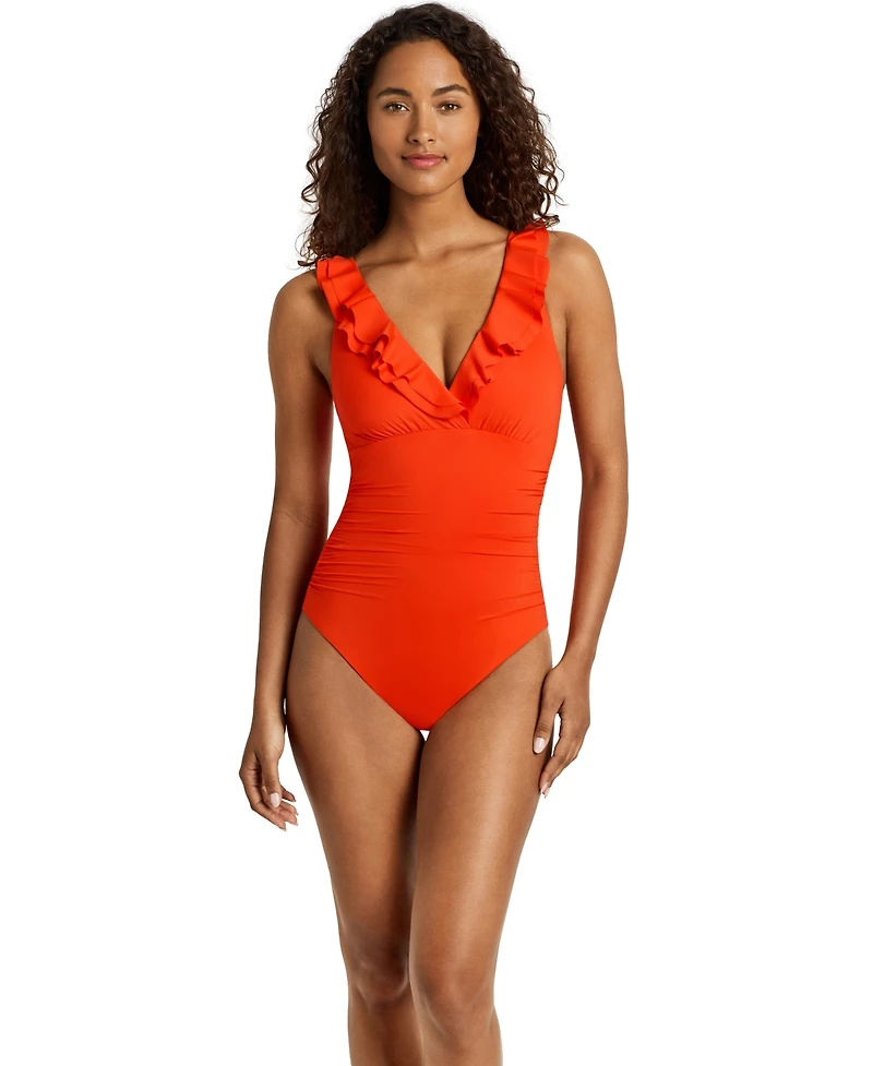 Lauren Ralph Lauren Women's Ruffle Surplice One-Piece Swimsuit