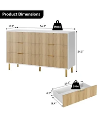 gaomon 6 Drawer Dresser Natural Wood Gold Handles Anti Tip Device