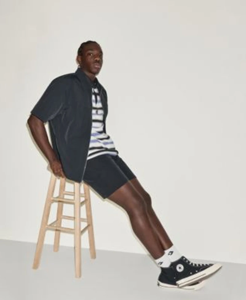 Converse Mens Script Stripe Polo Utility Zip Short Sleeve Double Knee Sport Short