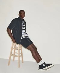 Converse Mens Script Stripe Polo Utility Zip Short Sleeve Double Knee Sport Short