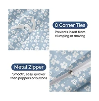 Cgk Unlimited Duvet Floral Cover Set with Pillow Sham, Zipper Closure & Corner Ties