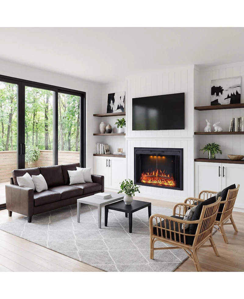 Boyel Living Electric Fireplace Insert with Realistic Flame & Dual Heat Settings, Double Glass Door