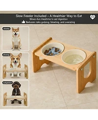 Aronkl Ceramic Dog Bowl with Stand Adjustable 3 Heights 13° Tilt 2×22 Oz Non-slip Bamboo Stand