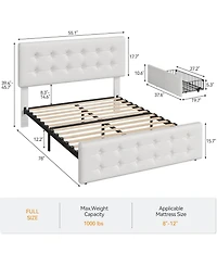 gaomon Full Bed Frame With 4 Drawers Faux Leather Upholstered Headboard Button Design Wood Slats No Box Spring