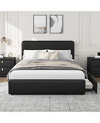 gaomon Queen Size Double Drawer Soft Bag Bed, Pu Upholstered Bed with Spacious Storage, Soft and Comfortable Mattress, No Box Spring Needed